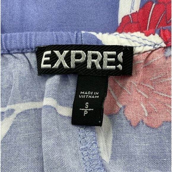 Express Floral Wrap Front Spaghetti Straps Purple Elastic Waist Mi Dress Sm - Picture 5 of 7